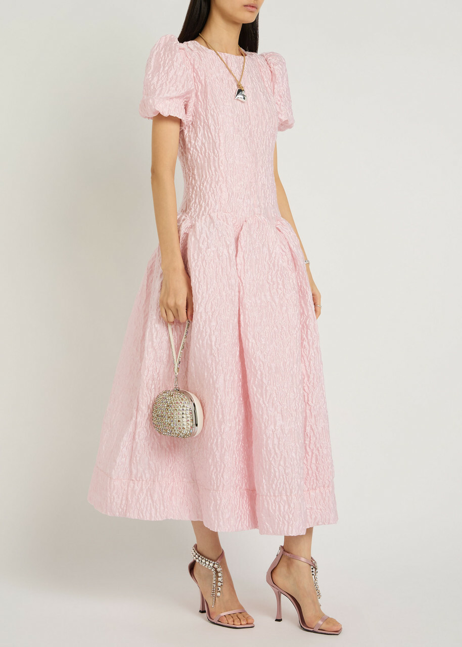 Sister Jane Ray Ripples Floral-jacquard Cloqué Midi Dress Pink