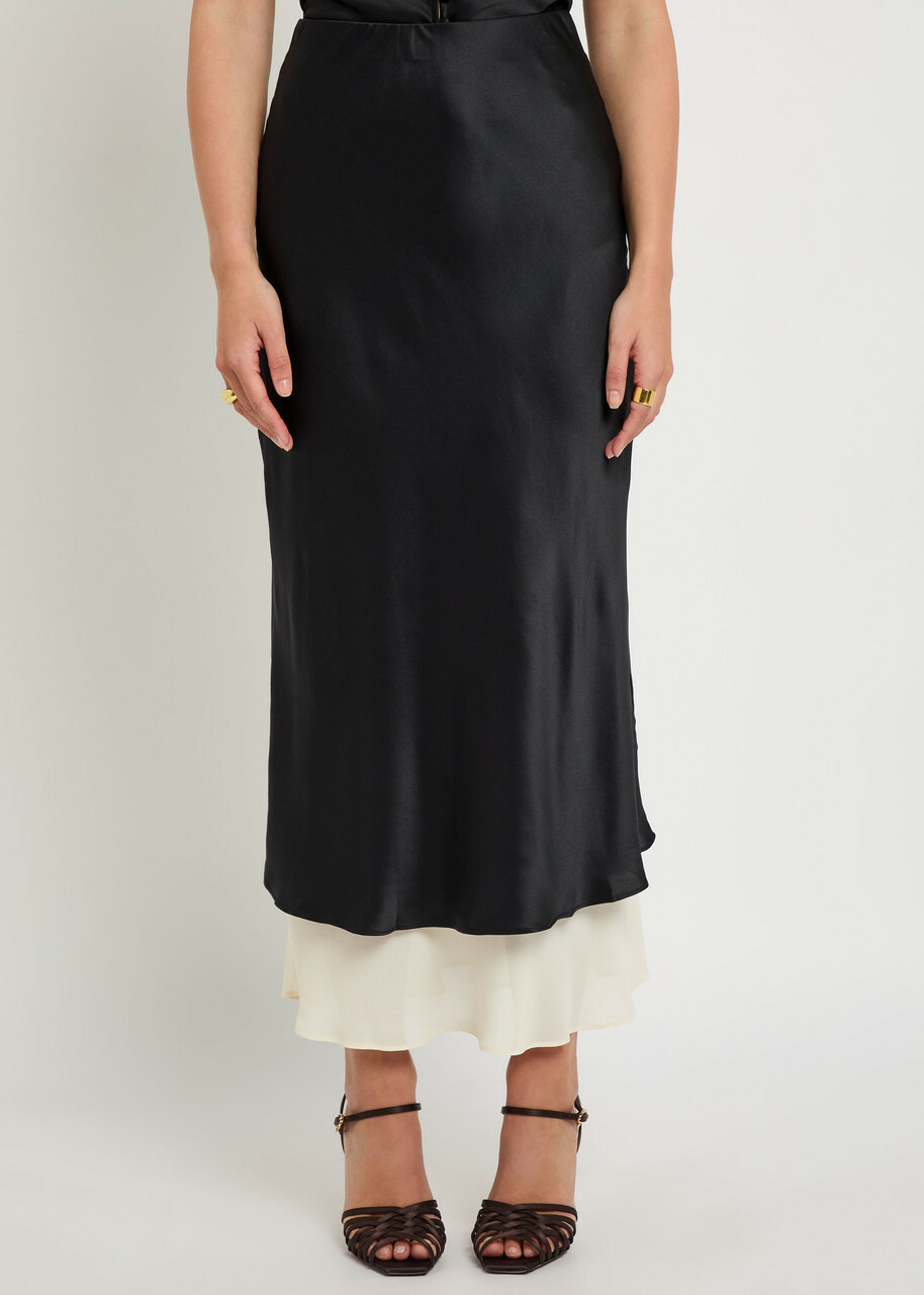 Reformation Marcia Colour-blocked Silk Midi Skirt Black