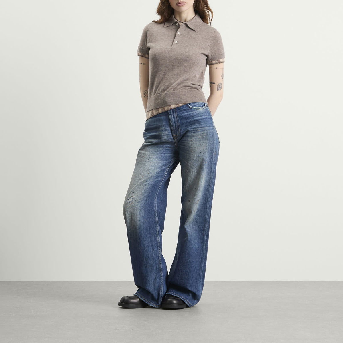 Acne Studios Women's Kalissa Double Archetypes Polo in Light Brown Melange