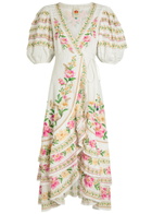 Farm Rio Palm Dream Printed Cotton Midi Wrap Dress White
