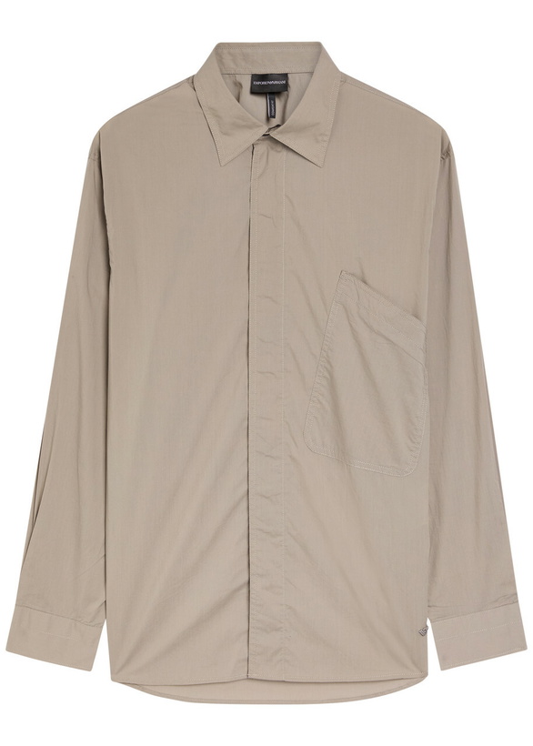 Photo: Emporio Armani Logo-embroidered Cotton-poplin Shirt Taupe