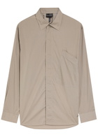 Emporio Armani Logo-embroidered Cotton-poplin Shirt Taupe