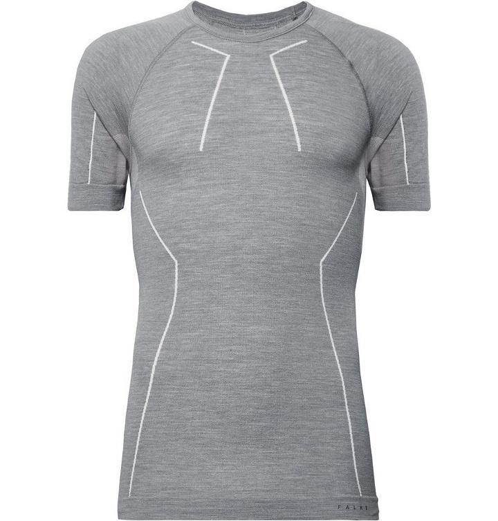 Photo: FALKE Ergonomic Sport System - Stretch Virgin Merino Wool-Blend Base Layer T-Shirt - Gray