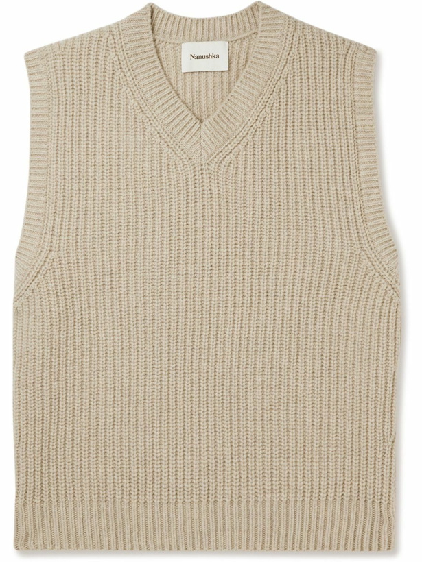 Photo: Nanushka - Malthe Ribbed Wool and Cashmere-Blend Sweater Vest - Neutrals