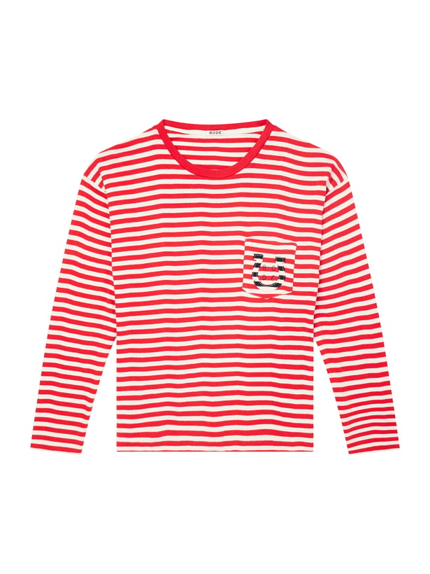 Photo: BODE - Logo-Embroidered Striped Ribbed Cotton-Jersey T-Shirt - Red