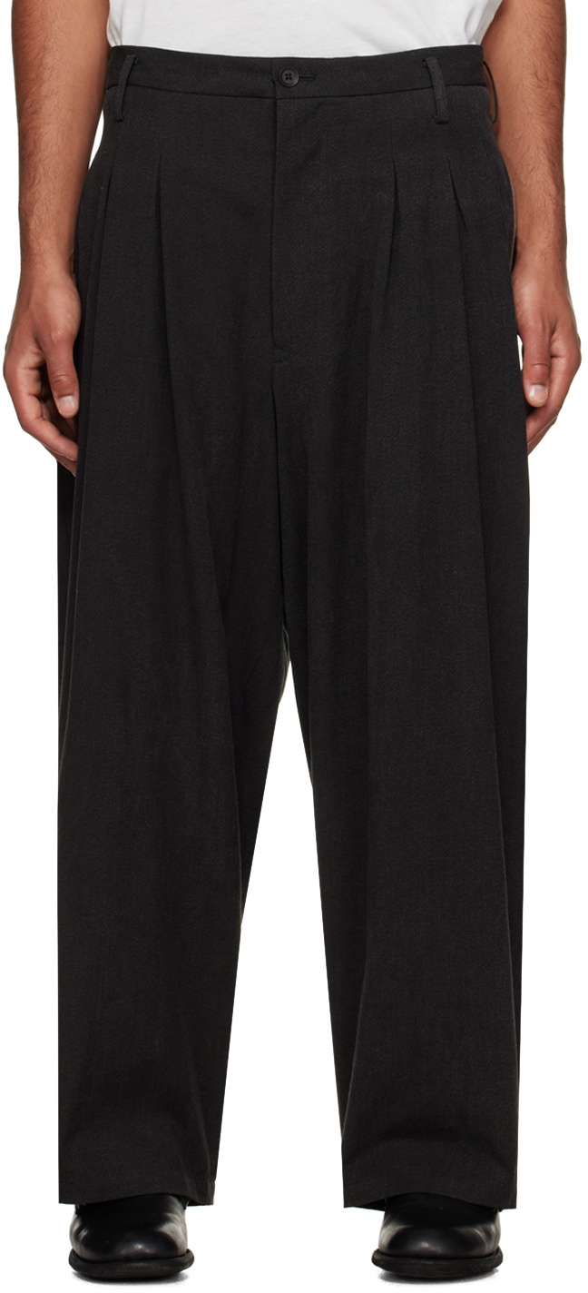 Photo: Y's For Men Gray 12-Pleat Trousers