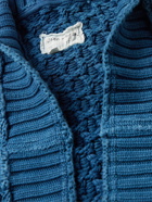 Greg Lauren - Panelled Distressed Cable-Knit Cotton Cardigan - Blue