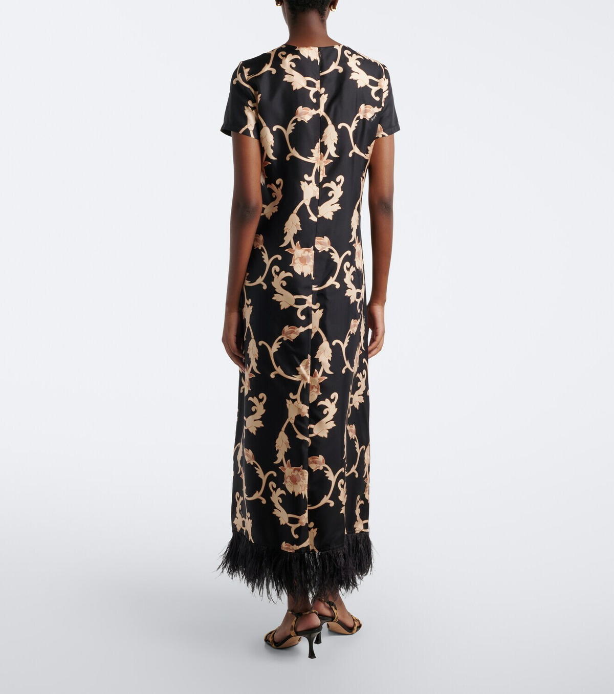La DoubleJ Buttercup feather-trimmed silk maxi dress