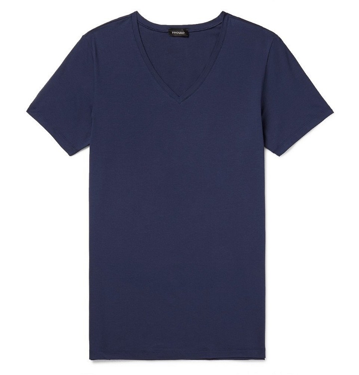 Photo: Hanro - Slim-Fit Mercerised Stretch-Cotton Jersey T-Shirt - Navy