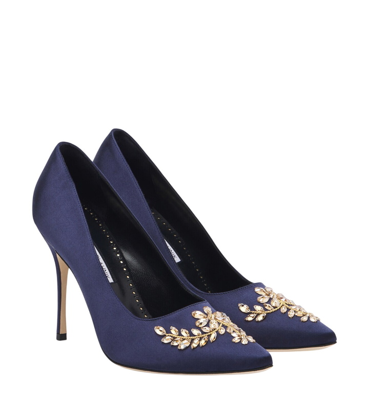 Photo: Manolo Blahnik Pasadis embellished satin pumps
