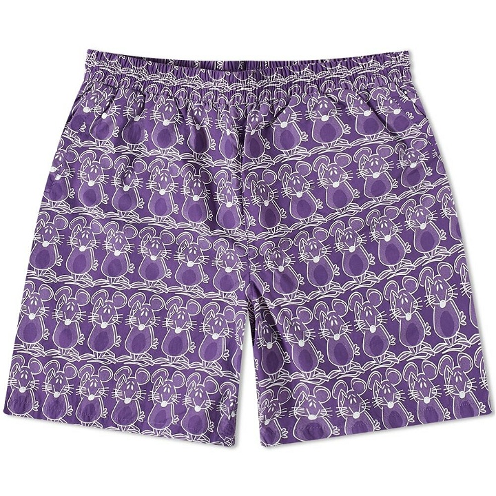 Photo: The Trilogy Tapes Men's Mouse Swim Short in Purple/White