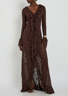 DE LA Vali Clementina Ruffled Guipure Lace Maxi Dress Brown