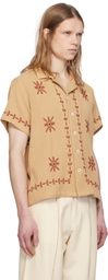 HARAGO Brown Embroidered Snowflake Shirt