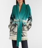 Alanui Wave Bloom fringed cotton-blend jacquard cardigan