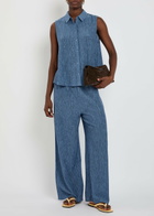 Eileen Fisher Crinkled Sleeveless Woven Shirt Blue