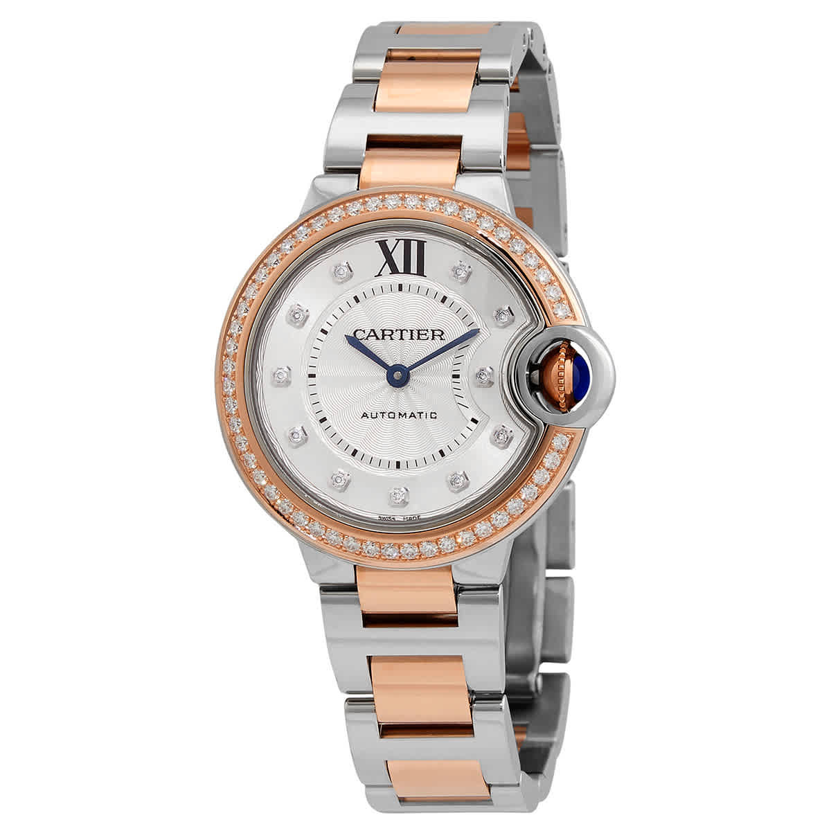 Cartier Ballon Bleu Automatic Diamond Silver Dial Ladies Watch w3bb0023