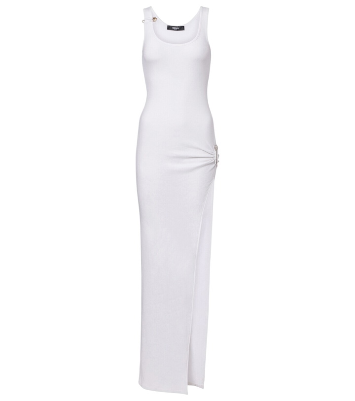 Versace - Chain-embellished satin maxi dress Versace