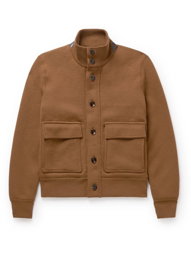 Photo: TOM FORD - Leather-Trimmed Merino Wool Bomber Jacket - Brown
