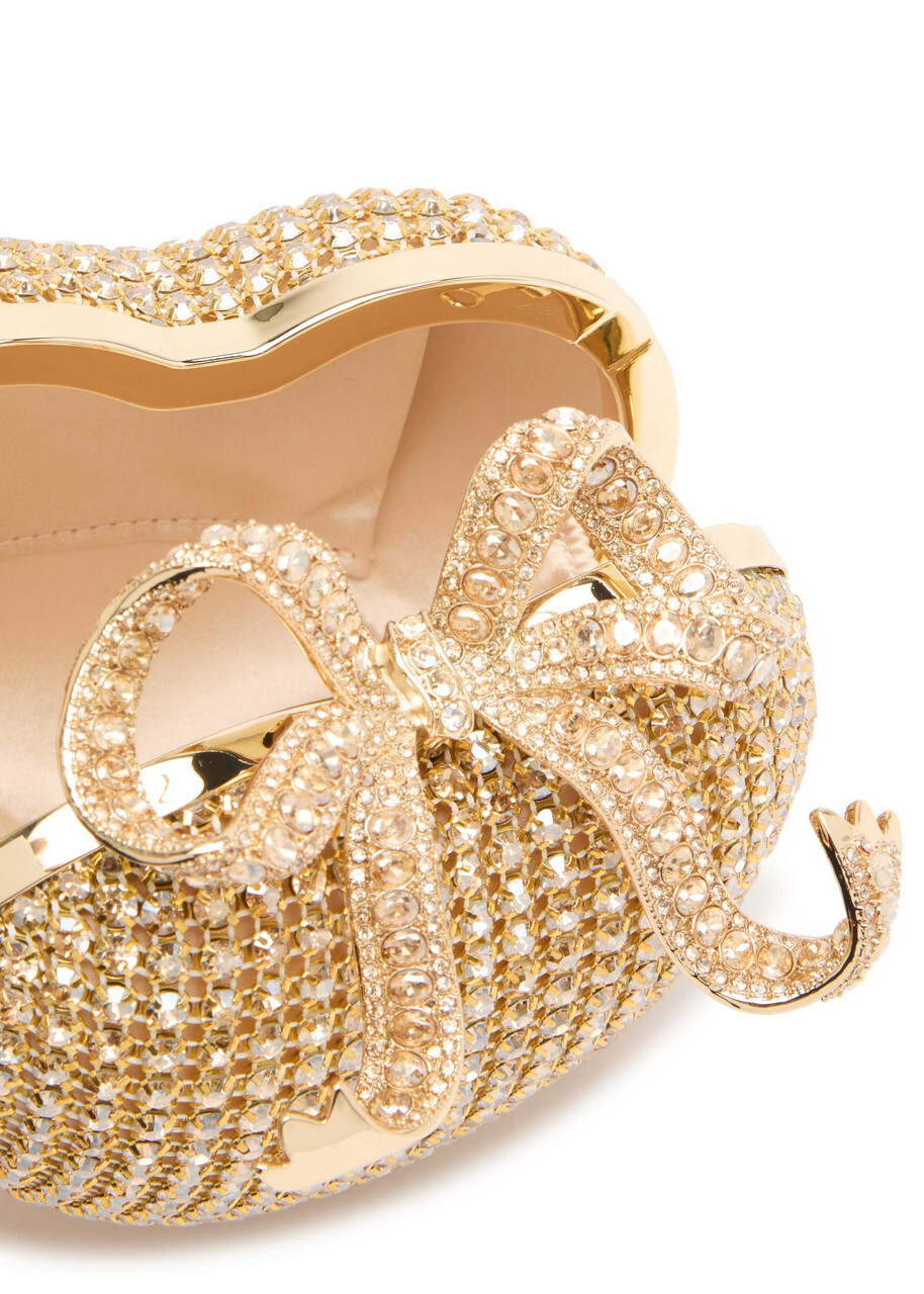 Self-portrait Heart Crystal-embellished Satin Clutch - Gold - One Size