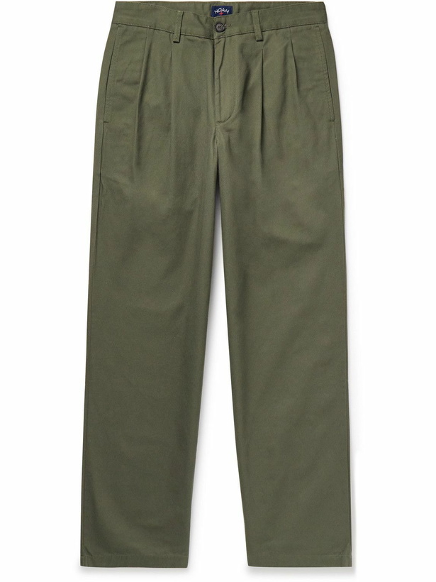 Photo: Noah - Straight-Leg Pleated Cotton-Twill Trousers - Green