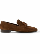 Manolo Blahnik - Chester Leather-Trimmed Suede Tasselled Loafers - Brown