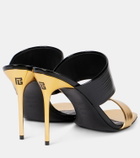 Balmain PB patent and mirrored leather mules