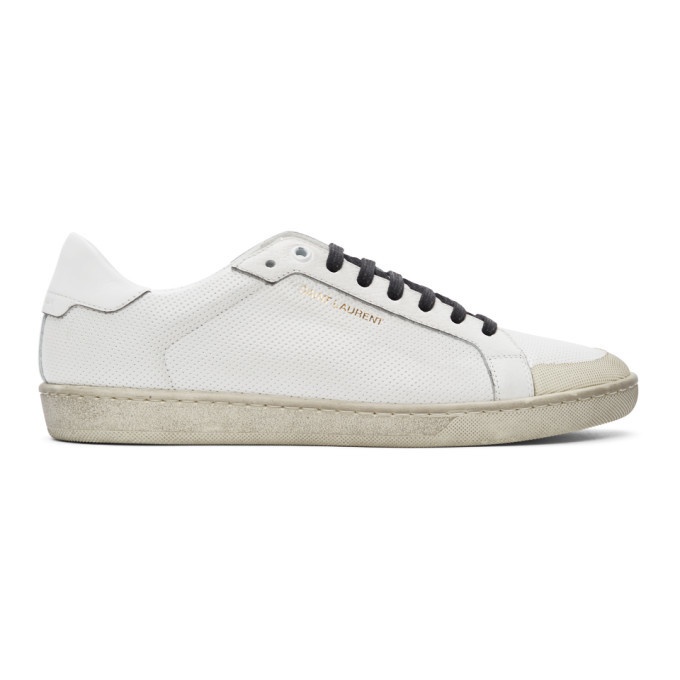 Photo: Saint Laurent White Perforated Court Classic SL/06 Sneakers