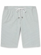 De Petrillo - Straight-Leg Striped Cotton-Seersucker Drawstring Shorts - Blue
