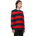 Hugo Navy and Red Striped Sanor Sweater