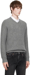 AMOMENTO Gray Racoon V-Neck Sweater