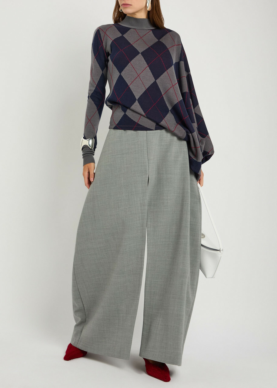 A.W.A.K.E Mode Argyle Wool Jumper Navy