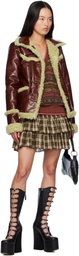 Anna Sui Brown Curly Trim Faux-Leather Jacket