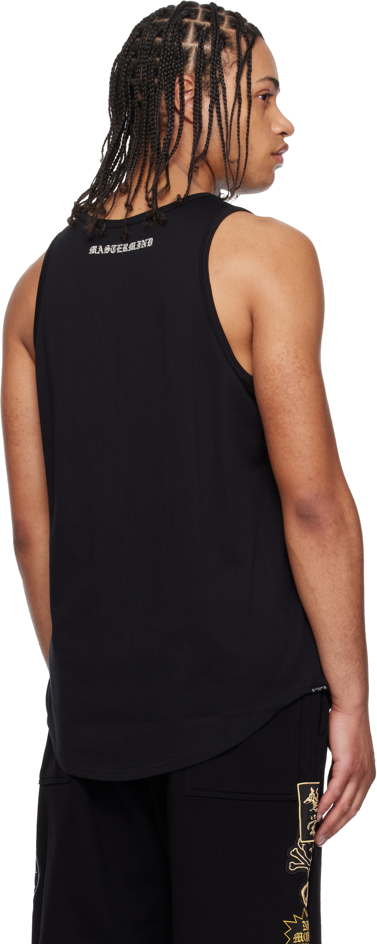 mastermind JAPAN Black Glass Beaded Loopwheel Tank Top
