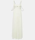 Self-Portrait Bridal floral-appliqué pleated chiffon maxi dress