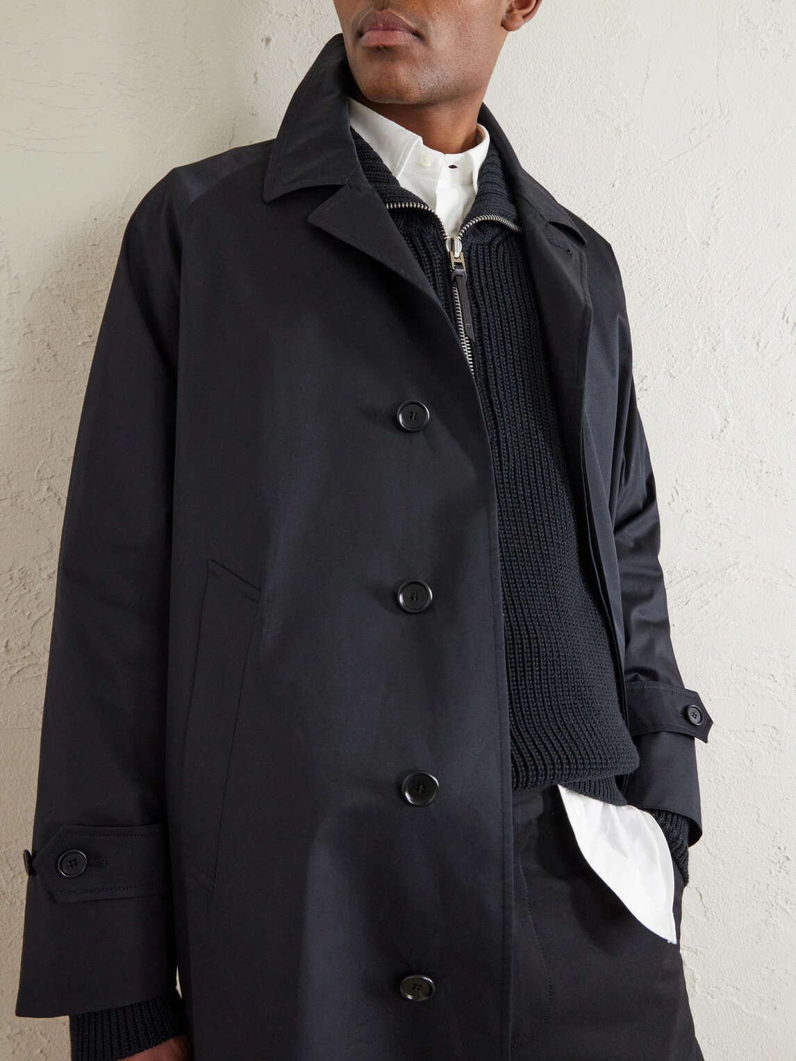 De Petrillo - Structured Cotton-Blend Coat - Black