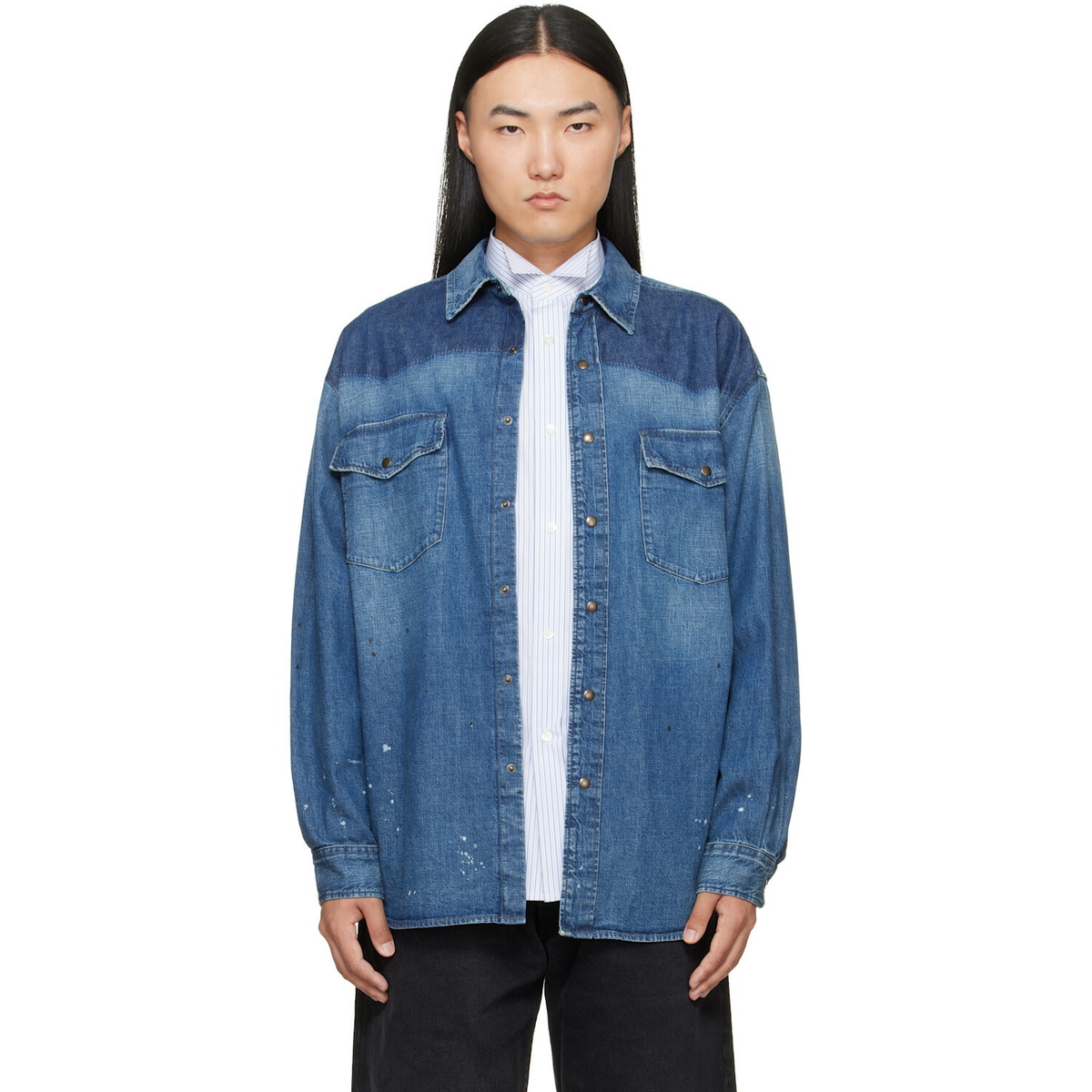 Maison Margiela Blue Bicolor Denim Shirt