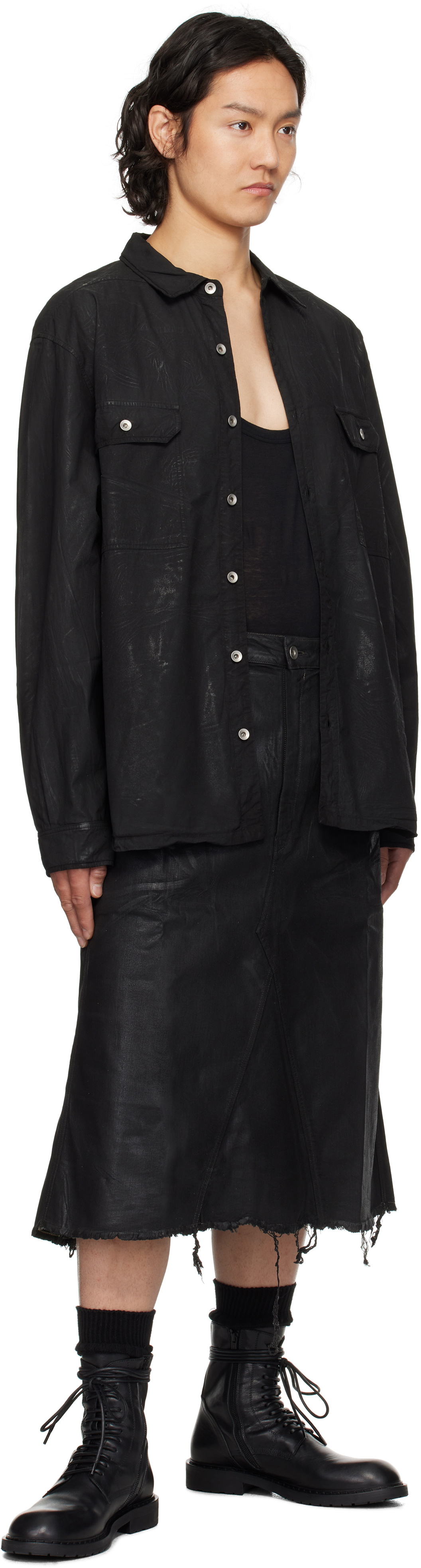 Rick Owens DRKSHDW Black Hollywood Godet Denim Midi Skirt