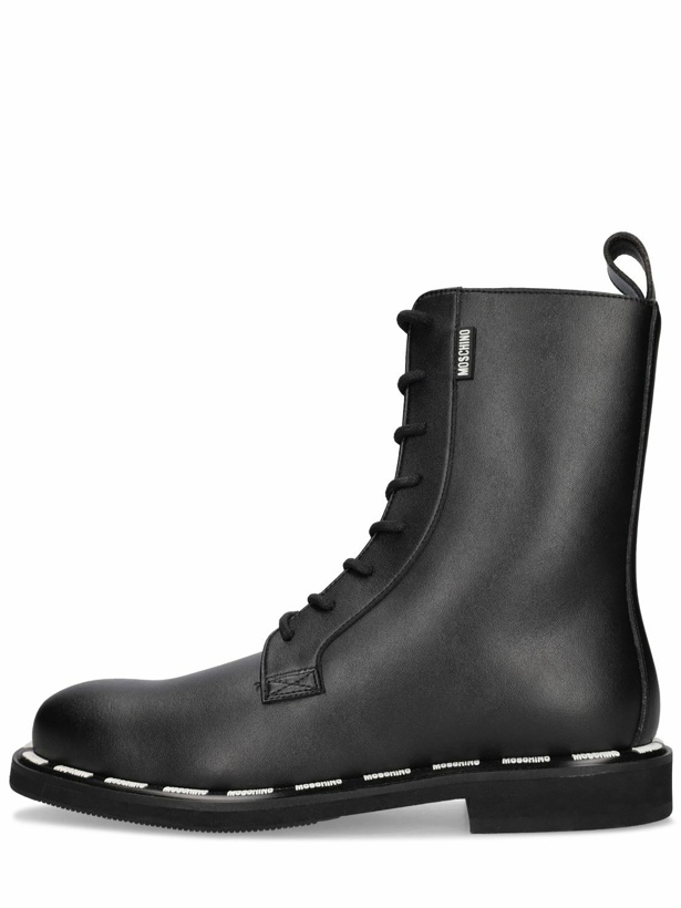 Photo: MOSCHINO - Logo Faux Leather Combat Boots
