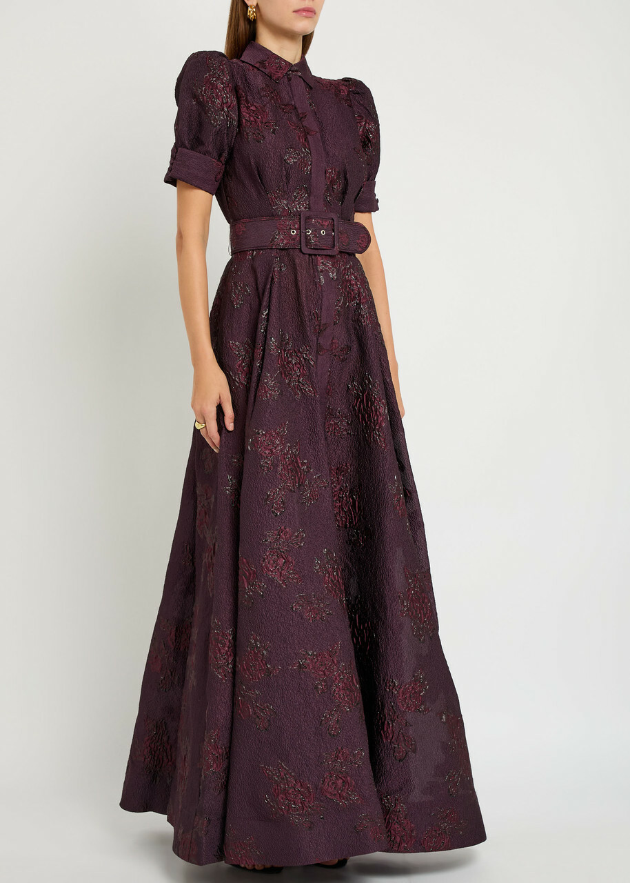 Rebecca Vallance Afina Floral-brocade Cloqué Gown Purple
