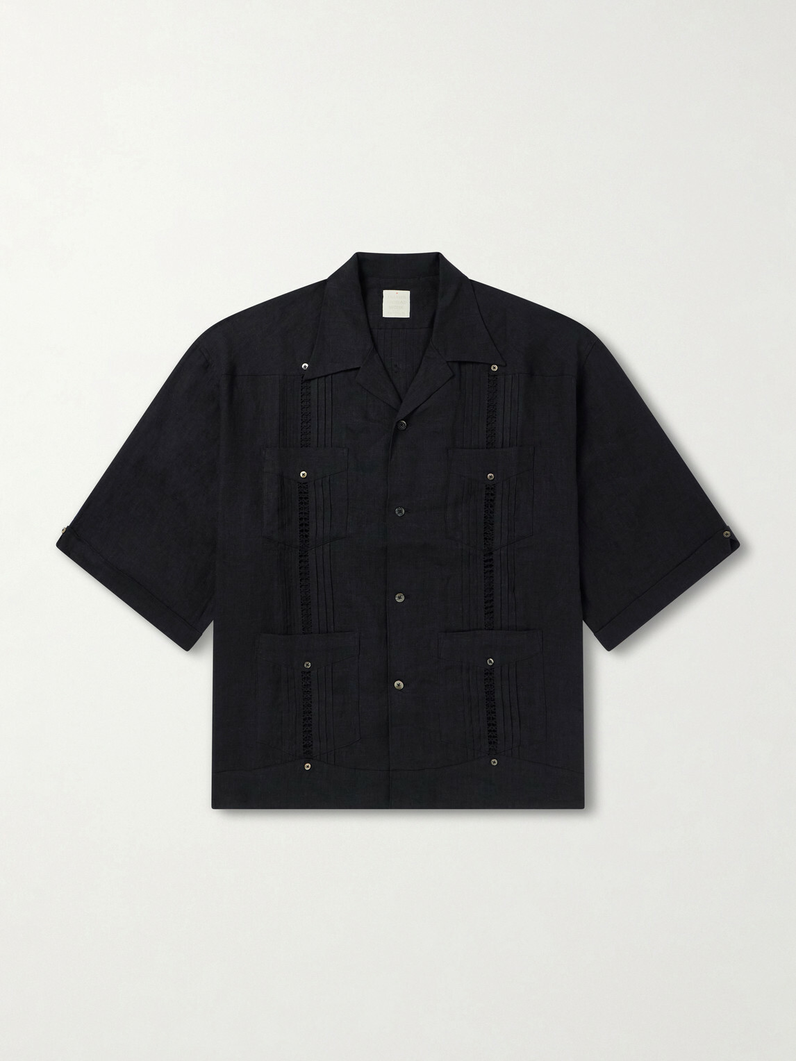 KAPITAL - Camp-Collar Pleated Linen Shirt - Black
