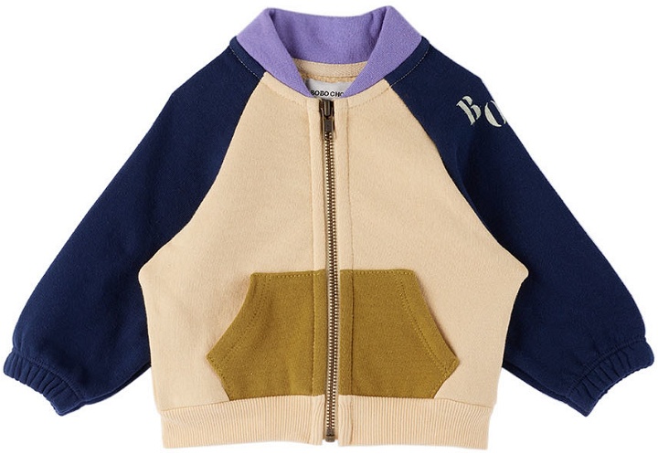 Photo: Bobo Choses Baby Beige & Navy Color Block Zip-Up Sweater