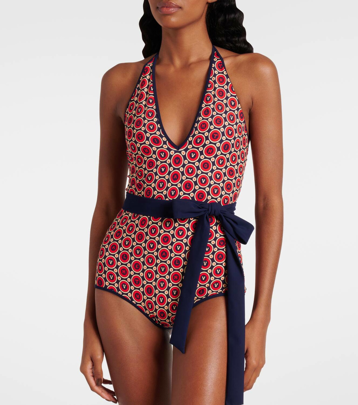 Valentino Printed belted swimsuit