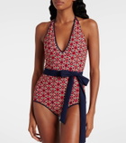 Valentino Printed belted swimsuit