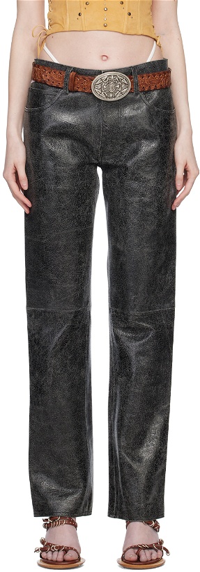 Photo: Guess Jeans U.S.A. Black Cracked Leather Pants