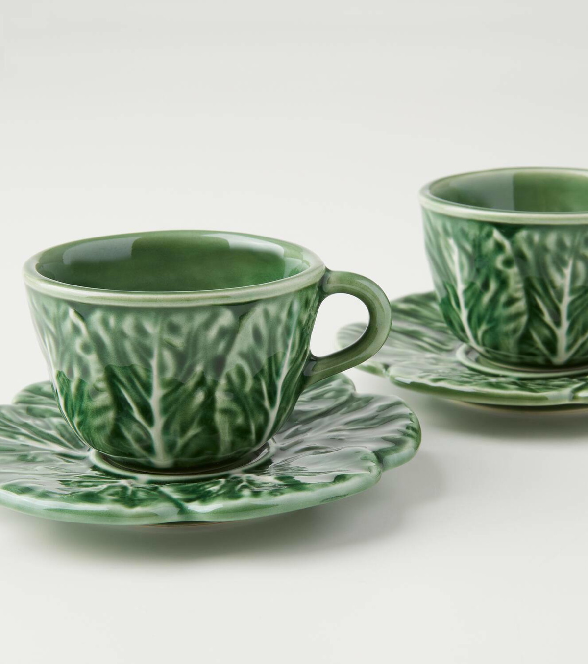 Bordallo Pinheiro Couve set of 4 espresso cups and saucers