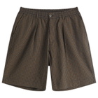 Universal Works Men's Japanese Seersucker Pleated Track Shorts in Navy