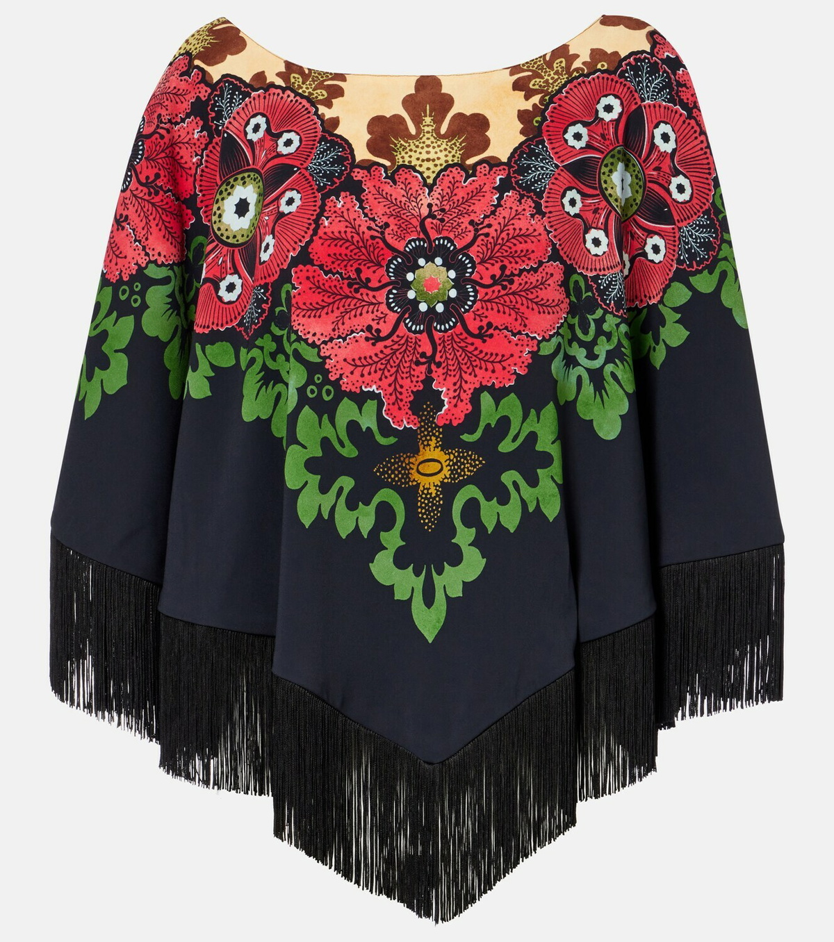 La DoubleJ Printed fringed poncho
