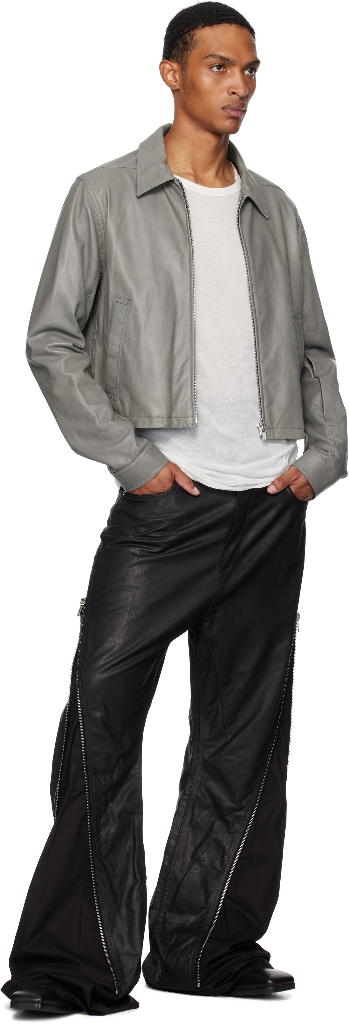 Rick Owens ダストグレー デストロイ レザージャケット RICK OWENS