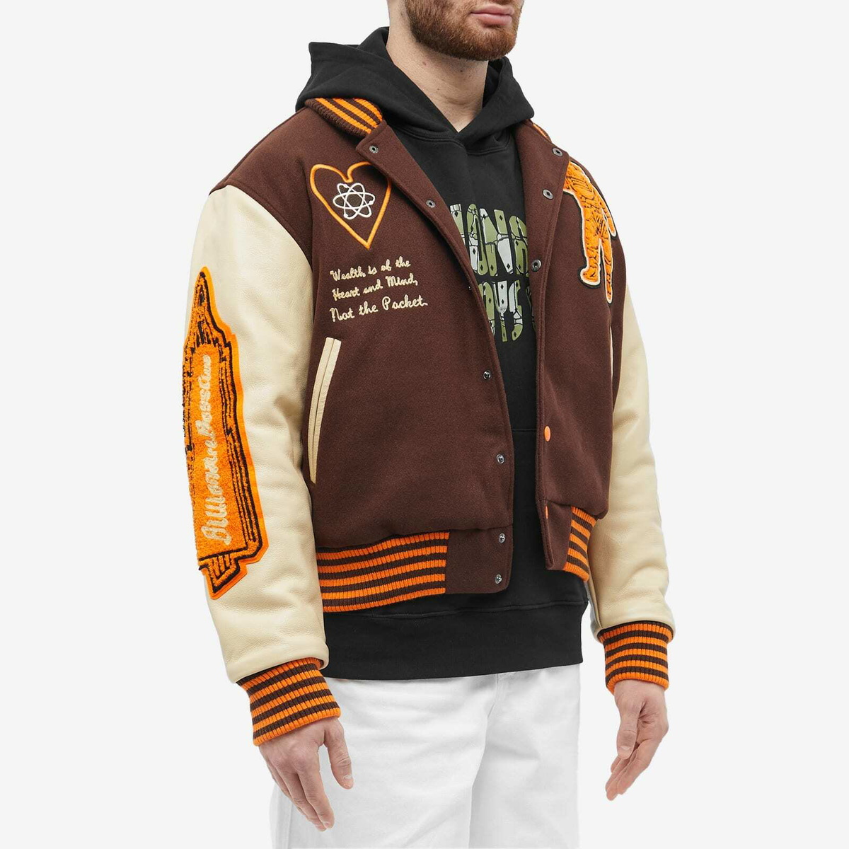 Billionaire Boys Club Men s Leather Sleeve Galaxy Varsity Jacket in Brown