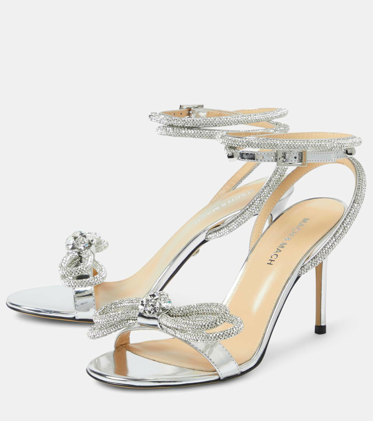 Mach & Mach Double Bow 95 metallic leather sandals